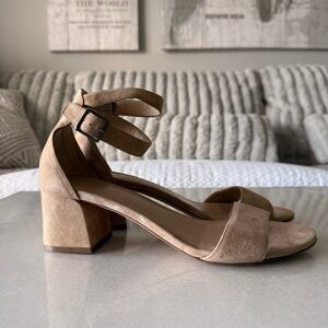 M.Gemi Tan Suede Ankle Strap Block Heel Sandals Made in Italy luxury Size 40.5